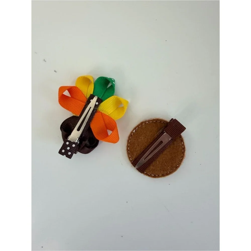 Handmade Thanksgiving Turkey Gingerbread Cookie Hair Clip Set Girls Fall Holiday